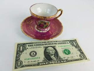 Mini Tea Cup and Saucer Courting Couple Pink and Gold Trim Foreign 2