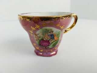 Mini Tea Cup and Saucer Courting Couple Pink and Gold Trim Foreign 5