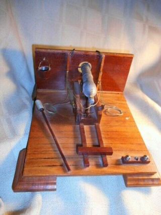 Vintage Hand Made Toy Cannon Cast Iron On Wood Folk Art W/ Ram Rod