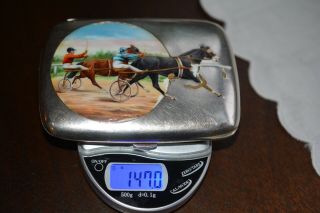 L&g Antique Vintage 835 Silver Enamel Harness Horses Racing Cigarette Case