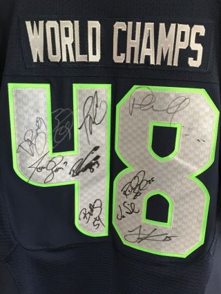 Seattle Seahawks Team Signed Nike Elite World Champs Bowl 48 Jersey Rare 3