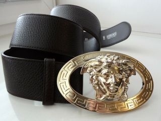 Rrp €450 Authentic Gianni Versace Vintage Brown Leather Gold Medusa Belt 85/34
