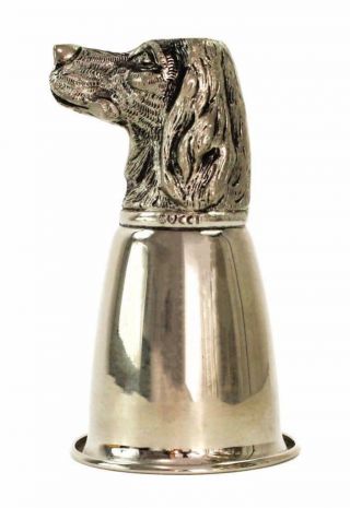 Vintage Gucci Silver Plated Pewter Stirrup Cup Hound Dog Head Goblet Italy Rare