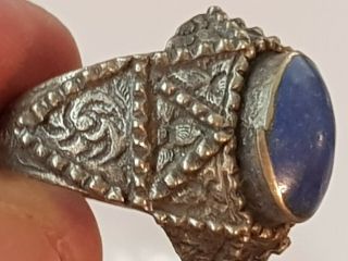 Stunning Rare Medieval Silver Ring Rare Stone Detail.  8.  8 Gr.  20 Mm