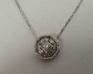 Ladies Fashion Antique Style Diamond Pendant Necklace 14k Gold 0.  05 Ct 