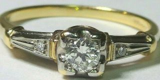 Retro Vintage 18 K And 14 K Yellow Gold Old European Cut Diamond Ring Size 6