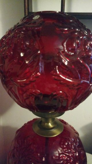 Fenton Rare Ruby Red Lamp Gone With Lamp Regal Iris Pattern 3