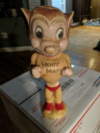 Vintage 1950s Mighty Mouse 9 " Rubber Figurine Doll Squeeze Toy,  Terryton No Cape