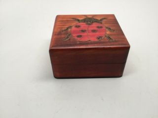 Vtg Hand Carved Wood Hinged Trinket Box Carved “lady Bug” Lid - Made In Poland