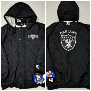 Vintage Starter Oakland Raiders Jacket Heavyweight Parka Black 1990s Xl