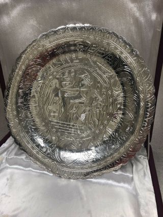 Egyptian Silver Platter,  11.  75 " Diameter,  Charioteer Design; Hallmarked,  Heavy