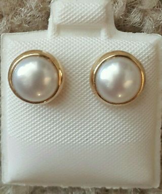 Estate Pre - Owned Antique Mabe Pearl Stud 14k Gold Earrings Wow 1.  8g Gorgeous