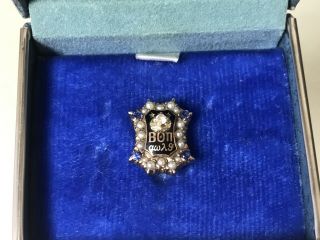 Vintage Beta Theta Pi Gold Fraternity Pin W/ Diamond & Seed Pearls