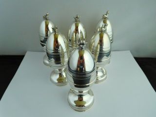 Fantastic Set Of 6 Novelty Solid Silver Chick Egg Cups & Covers