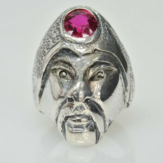 Rare Sterling Silver Vintage Mens Mans Face Turban Sheik Heavy Estate Ring