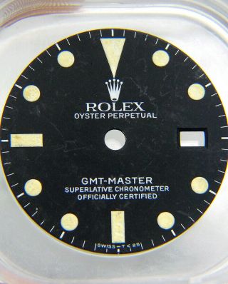 Vintage Rolex Gmt - Master 1675 Matte Black Light Cream Tritium Watch Dial