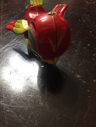 Vintage Red Hopping Pecking Wind Up Tin Toy Bird Mikuni Rare 3