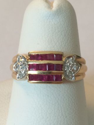 Vintage Ruby & Diamond 14k Yellow Gold Ring Size 6.  75