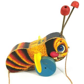 Vintage Fisher Price Buzzy Bee Antique Wooden Pull Toy 325 Made In Usa