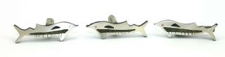 Vtg Signed 1950s Taxco Modernist Sterling Silver Dolphin Cufflinks Set W Tie Bar