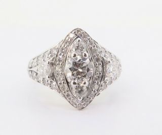 . Vintage 1.  36ct Diamond Halo Cluster 14k White Gold Ring Size I Val $5365