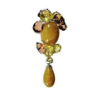 Vintage Christian Dior 1961.  Large Brooch W Crystals Glass Drop Mustard And Tan
