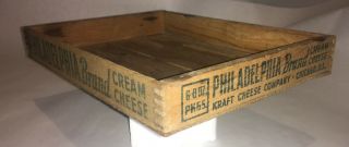 Vintage Kraft Cheese Co.  Wood Philadelphia Brand Cream Cheese Box 10” X 7 1/2”