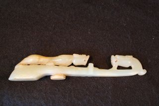 Rare Chinese Antique White Jade Belt Hook Dragon And Chilong