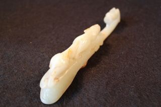 Rare Chinese Antique White Jade Belt Hook Dragon and Chilong 2