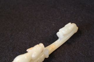 Rare Chinese Antique White Jade Belt Hook Dragon and Chilong 3
