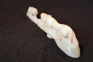 Rare Chinese Antique White Jade Belt Hook Dragon and Chilong 5