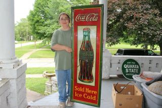 Large Rare Vintage 1931 Coca Cola Soda Pop Gas Station 54 " Embossed Metal Sign