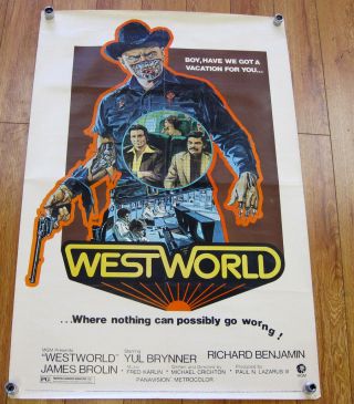 1973 Westworld Vintage Movie Poster Cowboy Western West World 24x71