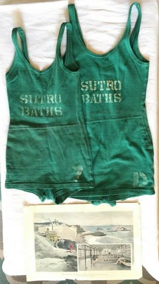 Rare Sutro Baths Sf 2 Antique Swimsuits San Francisco Colored Poster Ca