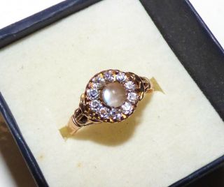 Antique Edwardian 9ct Rose Gold Moonstone & Paste Ring Uk P Us 7 3/4 Gorgeous