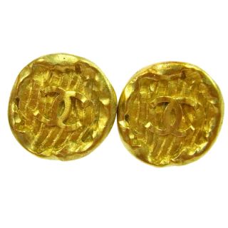 Authentic Chanel Vintage Cc Logos Button Earrings Gold Clip - On 1.  0 " Ak33236c