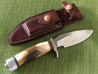 Vintage 1960 ' s Randall Knife Model 11 Alaskan Skinner Brown Button Sheath 2