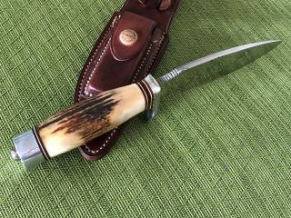 Vintage 1960 ' s Randall Knife Model 11 Alaskan Skinner Brown Button Sheath 4
