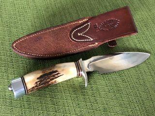 Vintage 1960 ' s Randall Knife Model 11 Alaskan Skinner Brown Button Sheath 6
