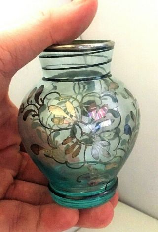 Antique - Clear Blue 4 " Vase Art Nouveau Silver Overlay