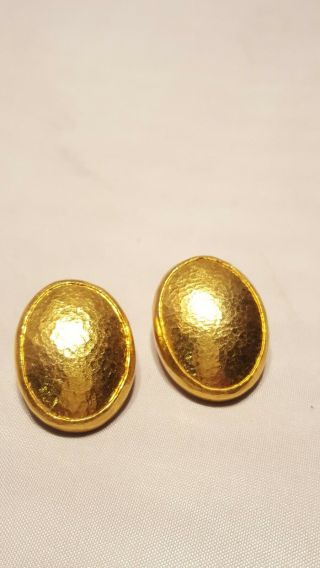 Gurhan 24k Gold Rare Hammered Finish Omega Back Clip Earrings 14.  5 Grams