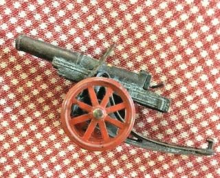 Vintage Military Toy Cannon Metal With Red Wheels Marked With Winged T And Usa