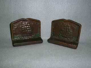 Antique Nautical Bookends Clipper Sailing Ship Pacquin Heavy Cast Iron Metal
