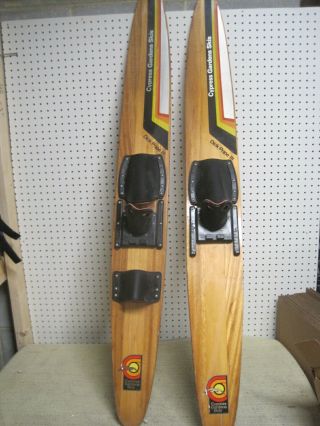 Vintage Pair Cypress Gardens Dick Pope 56 " Wood Wooden Water Sport Skis Slalom