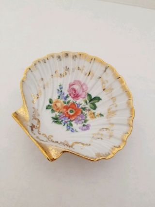 Sea Shell Vintage Trinket Dish Germany Floral Porcelain Scallop Shell Bowl Tray