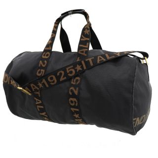 Fendi Logo Shoulder Travel Bag Black Nylon Leather Italy Vintage Auth Y585 I