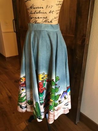 Vintage Lavable 1950s Hand - Painted Mexican Full Circle Skirt Waist Size L Large