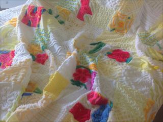 Vintage Chenille Bedspread Quilt 69 " X 62 " Bright &