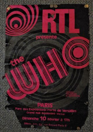 Very Rare Very Large Outdoor The Who Poster Paris France 1974 30x45
