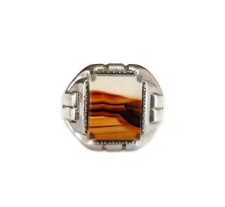 Vintage Clark And Coombs Moss Agate Mens Signet Ring,  Size 10.  25